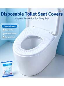50/30/10pcs Disposable Toilet Seat Covers, Individually Wrapped, Portable Travel & Business Use, Suitable For Public Restrooms, Airplanes, Camping, Home Use - White - View 6