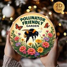 2D Flat, 2D Flat Print 1pc Wooden Sign, Vintage Style Pollinator Friendly Garden Round - 7.87 Inch Rustic Wall Decor, Featuring Bees, Flowers & Nature Inspired Design, Suitable For Garden, Balcony, Exhibition Hall - Perfect Gift For Enthusiasts, 2D Flat - A - View 7