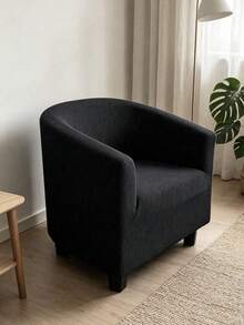 Club Chair Slipcover Elastic Barrel Shaped Chair Cover Soft Stretch Fabric Single Sofa Cover Removable Furniture Protector Living Room Armchair Cover - Black - View 10