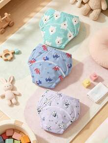 3 Buah Celana Latihan Toilet Bayi, Ramah Kulit, Lembut, Bernapas, Dapat Dicuci, Dapat Digunakan Kembali, Motif Beragam, Celana Latihan Toilet Bayi dan Balita, Sepanjang Musim - MultiWarna - View 12