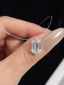 ConiiW 925 Silver 1-Carat Square Moissanite Invisible Fishing Line Necklace For Women – Suitable For Daily Wear And Dates - Silver - View 3