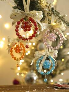 1 món đồ treo trang trí cây thông Noel đính hạt với nơ satin, phụ kiện trang trí lễ hội tinh xảo, phù hợp cho dây hoa leo, lò sưởi, phòng khách, trang trí nhà mùa đông - Kiểu 2 - Xem 7