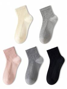 ZUJO 5 Pairs Women's Mid-Calf Socks, 3D Cable Knit Long Socks, Comfortable Breathable Warm, Suitable For Spring Autumn Winter Sports And Daily Wear - Multicolor - View 7