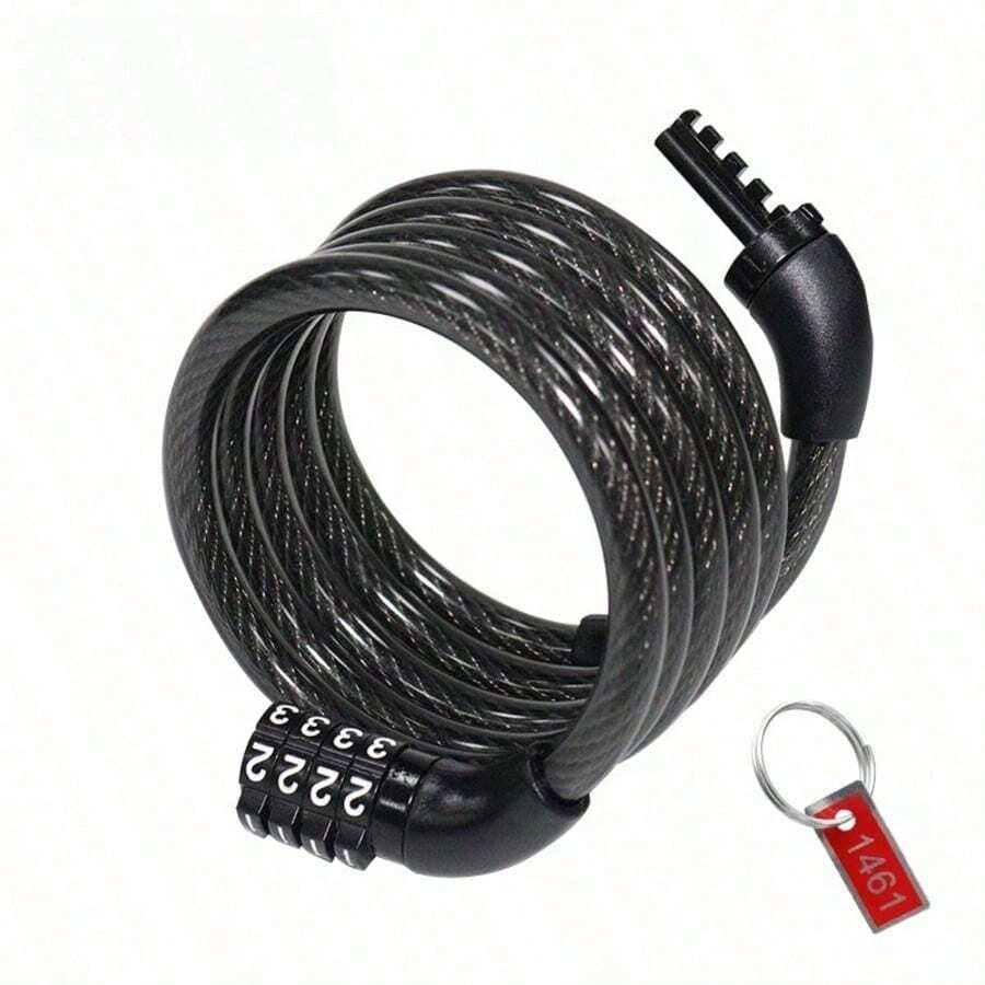 1pc Bicycle Fixed Combination Lock, Anti-Theft Steel Cable Keyless 4-Digit Code Lock, Universal Cycling Accessory For Mountain Bike And Electric Bike