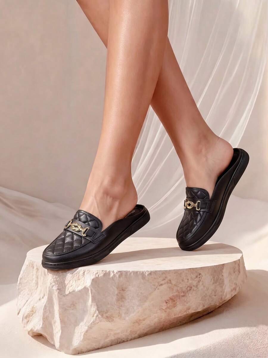 2025 New Metal Buckle Fashionable Solid Color Dress Shoes & Mules - Black - View 1
