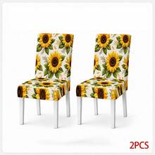 2/4/6PCS Sunflower Print Elastic Chair Covers, Stain-Resistant & Dust-Proof Removable Washable Dining Chair Covers, Modern Country Style Home Decor Chair Covers, Yellow Floral Pattern Chair Cushion Covers, Suitable For Dining Room, Kitchen, Living Room Chair Renovation, Holiday Home Decoration - Yellow - View 15