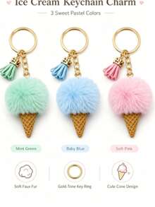 1pc Ice Cream Keychain Bag Charm Cartoon Plush Pendant Car Key Chain Ring Cute Zinc Alloy Bag Decoration Pendant For Daily Use - Multicolor - View 4