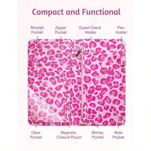 Server Book For Waitress, Zipper Pocket, Magnetic Closure, Pink Leopard Cute Waitress Book Wallet With Money Pocket, Cheetah 5"X9", Restaurant Accessories, Waitstaff Organizer For Server Apron - Pink Leopard - View 3