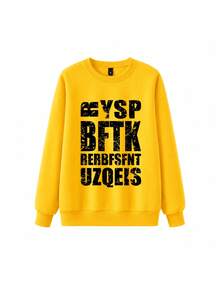 Japanese Streetwear Women's Crew Neck Sweatshirt, Minimalist Letter Print, Autumn Lazy Loose Versatile Top - Yellow - View 6