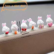 Cute Resin Bunny Figurine, Kawaii Rabbit Ornament With Bow Strawberry Heart Gift Box Carrot, Desktop Table Decor, Home Office Decoration, Photography Prop, Holiday Gift - Multiple Styles - View 7