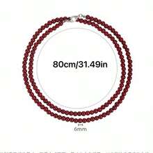 1pc New Red Round Glass Beaded Necklace, Vintage Chinese Style Ingot Clasp Choker, Minimalist Versatile Necklace Accessory - Red - View 16