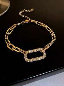 1 buah Gelang Geometris Minimalis Vintage, Aksesori Tangan Rantai dengan Desain Fashion yang Indah, Cocok untuk Pemakaian Sehari-hari dan Liburan bagi Remaja Putri - Emas - View 2