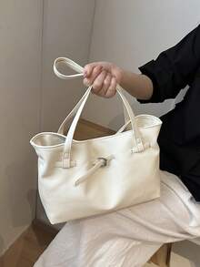 韓式百褶腋下包，新款大容量通勤托特包，個性化 Ins 風素色女款單肩包 - 白色 - 查看 3