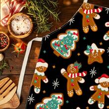 1pc Christmas Cute Gingerbread Man Party Print Apron - Halter Neck Sleeveless Design, Soft And Durable Fabric, Featuring Christmas Hat Gingerbread Man, Candy Cane And Christmas Tree Patterns, Suitable For Kitchen Cooking, Baking And Holiday Gatherings, Home Decor, Atmospheric Apron, Fun Christmas Gift - Multicolor - View 6