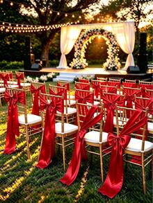 20pcs Wedding Satin Chair Sashes Red Bows 6x 102 Inches (Approx. 15x260 Cm) Ribbon Fabric Bands Suitable For Wedding, Party, Annual Meeting, Gathering And Other Chair Decoration - Red - View 5