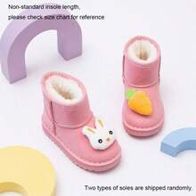 1 Pair Girls' Carrot Rabbit Plush Decor Pink Short Snow Boots, Suitable For Winter Outdoor Wear And Outfit Matching - Pink - View 2