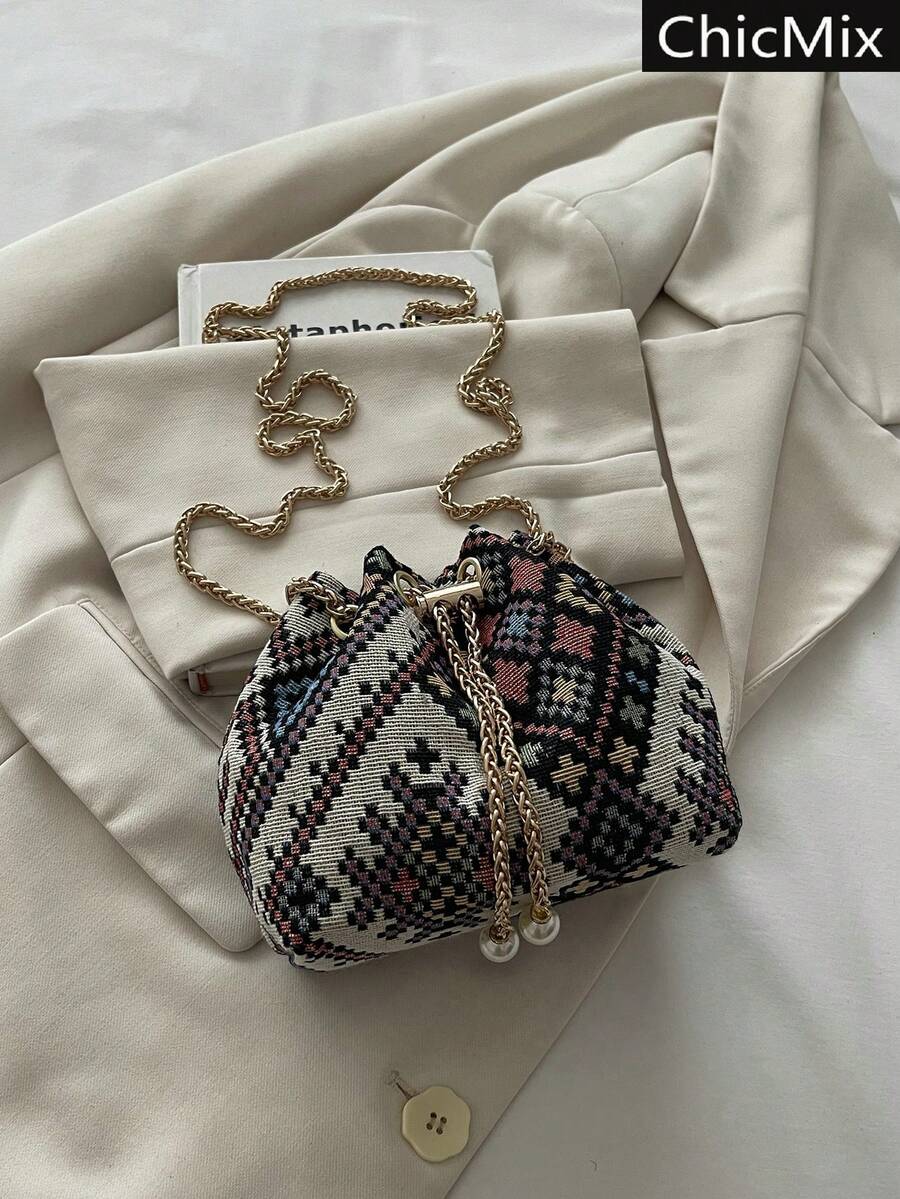 Bolso bandolera mini tipo cubo con cadena de color liso de moda - Multicolor - Ver 1