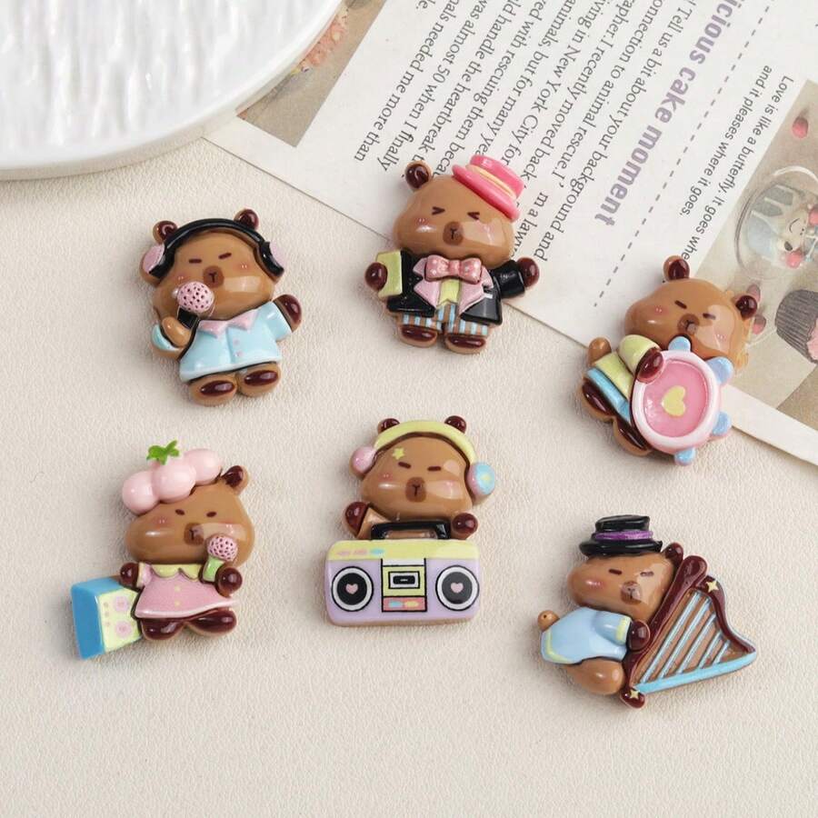 3/6/12pcs Cute Capybara Music Theme Refrigerator Sticker Cute Cartoon Dolphin Resin Magnet, Home Refrigerator Decoration Magnet, Gift For Friends And Family - Multicolor - View 1