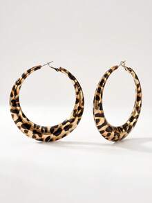 Vintage Leopard Print Exaggerated Hoop Earrings In Maillard Color Palette, Hong Kong Style Chic - Multicolor - View 6