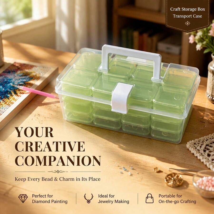33pcs Set (32 Small Inner Boxes And 1 Large Outer Box) Transparent Plastic Craft Storage Box, Portable Compartment Bead Organizer, Suitable For Diamond Painting Beads, Rhinestone Jewelry Storage, Ideal For Hobbyists And Studios