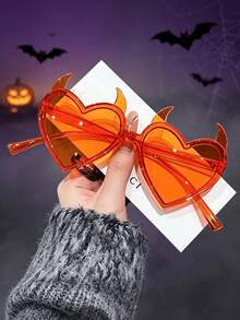 1 Pair/10 Pairs Devil Horn Heart-Shaped Party Glasses, Halloween Cosplay Photo Prop Decorative Glasses - Orange-red - View 2