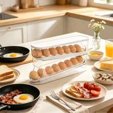Refrigerator Egg Layerer - Automatic Rolling Refrigerator Door Egg Rack, ABS Transparent Plastic Egg Storage Box, Space Saving Stacked Egg Storage Container (Double-Layer Design, Can Hold Many Eggs) - Clear - View 1