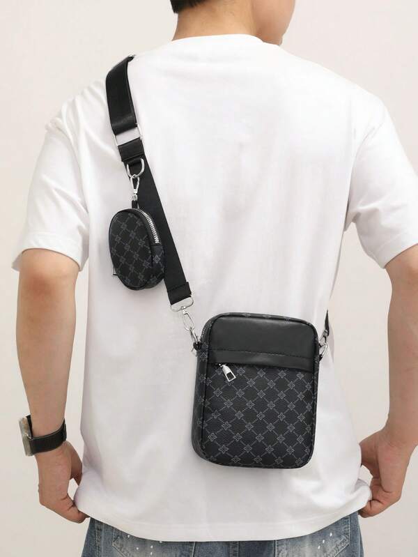 Solid Color Men's Mini Crossbody Bag With Key Holder