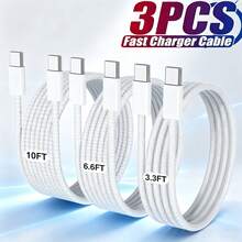 3 Packs 60W USB C To USB C Cable, Type C Fast Charging Cable Compatible With Iphone Air 17 16e 16 15 Pro Plus Pro Max,For Galaxy S25/S24, For IPad Pro/Air/Mini, For MacBook Pro/Air And More - White - View 1