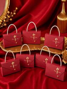 Red Handheld Gift Box, Premium Small Gift Packaging Box, Gold Foil For You Handheld Paper Box, Suitable For Wedding Favors, Birthday Party, Holiday Gift Packaging - Red Gift Box With Handle - View 3