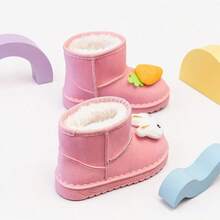 1 Pair Girls' Carrot Rabbit Plush Decor Pink Short Snow Boots, Suitable For Winter Outdoor Wear And Outfit Matching - Pink - View 5