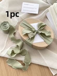 4cm*10yds/Roll Matcha Green Pleated Ribbon, High-End Elastic Ruched Gift Wrapping Ribbon, Birthday Party Packaging Ribbon, Woven Headband Decoration, Cake Packaging, DIY Bows, Wedding Bouquet, Graduation Party Floral Ribbon - Green - View 8