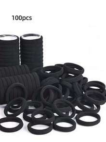 100pcs Minimalist Elastic Seamless Hair Ties, Suitable For Women's Daily Wear, Can Be Used For Ponytails, Hair Bands, Rubber Bands, Hair Ropes And Other Hair Accessories. (Random Color) - Black - View 13