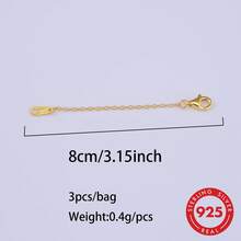3pcs/Pack 925 Sterling Silver Extension Chain With Lobster Clasp Connector, Necklace & Bracelet DIY Jewelry Making Accessories - Silver - View 12