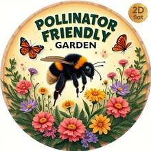 2D Flat, 2D Flat Print 1pc Wooden Sign, Vintage Style Pollinator Friendly Garden Round - 7.87 Inch Rustic Wall Decor, Featuring Bees, Flowers & Nature Inspired Design, Suitable For Garden, Balcony, Exhibition Hall - Perfect Gift For Enthusiasts, 2D Flat - A - View 2