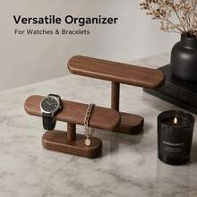 Rubber Wood Watch Holder Home Entryway Countertop Display Organizer Storage Rack Jewelry Bracelet Stand - Brown - View 4