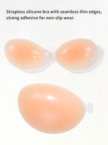 4pcs/Pack (2 Black + 2 Nude) Self-Adhesive Silicone Invisible Bra Pads, Strapless Backless Push-Up Cups, Suitable For Wedding, Cold Shoulder Dress, Bridesmaid Party - Silicone Bra - View 2