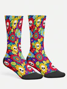 Cool 360° Printed Men's Socks - Streetwear Socks,Skeleton Flower,Butterfly Mushroom,Colorful,Funny Socks, Fit Daily, Holiday & Party Occasions - Multicolor - View 2