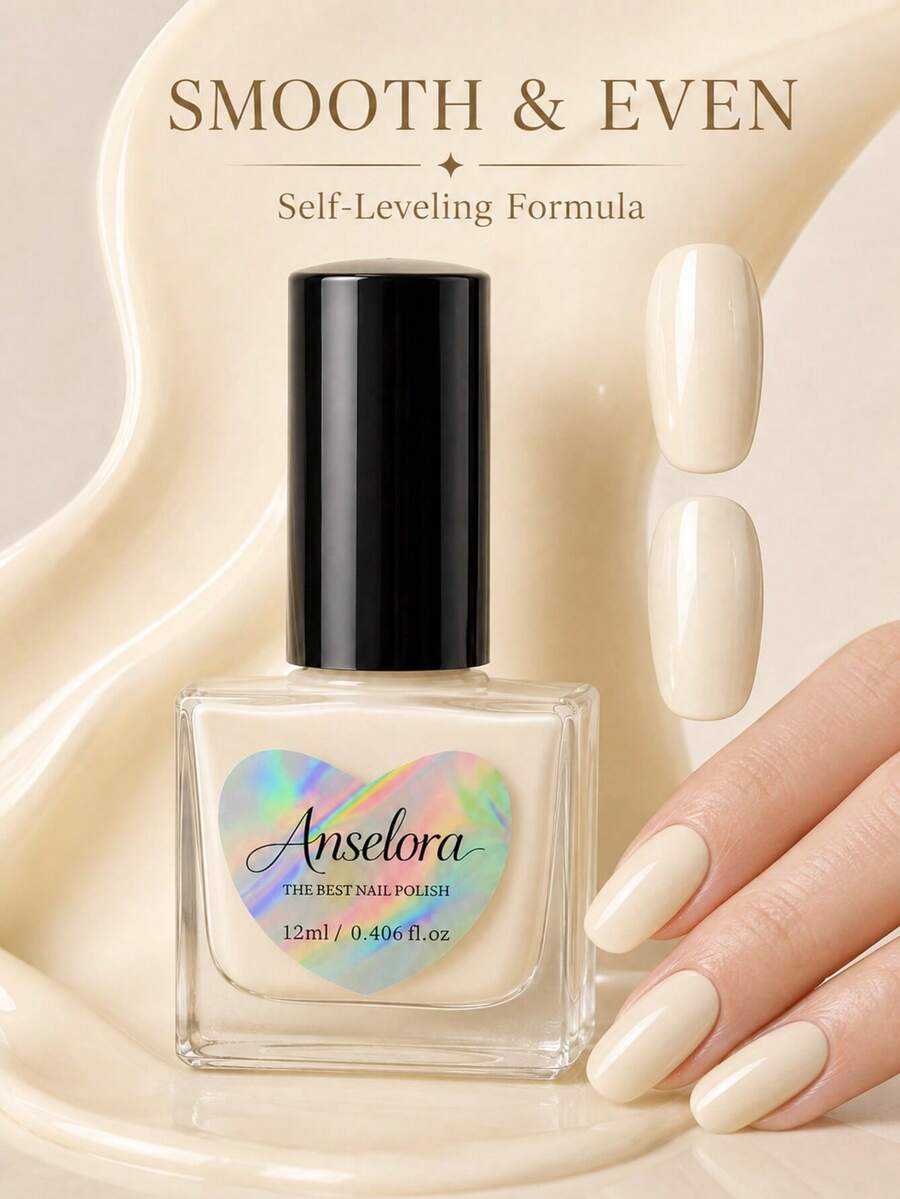 Anselora Creamy Ivory Water-Based Nail Polish, High Gloss Quick Air Dry Smooth Coverage Nail Varnish, 12ml No Lamp Needed Daily DIY Manicure - White - View 1