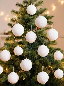 1/12pcs Creative Christmas Snowball Hanging Ornaments, Christmas Tree Hanging Snowball Wedding Ceiling Decoration Pure White Foam Ball Holiday Decor, Christmas Decoration White Foam Christmas Tree Ornament Arrangement - Multi-color - View 4