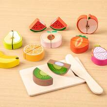 1 Set Kids Wooden Cutting Simulation Food Toy Set, Fruit & Vegetable Kitchen Toys, Large Easy-To-Grip, Smooth Rounded Edges, Montessori Early Education, Toddler Educational Gift, Unisex For Boys & Girls, Random Style & Color - Multicolor - View 8