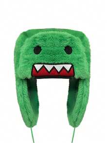 Autumn/Winter Outdoor Novelty Cartoon Design Embroidered Double-Layer Padded Warm Coral Fleece Earflap Hat - Camel - View 9