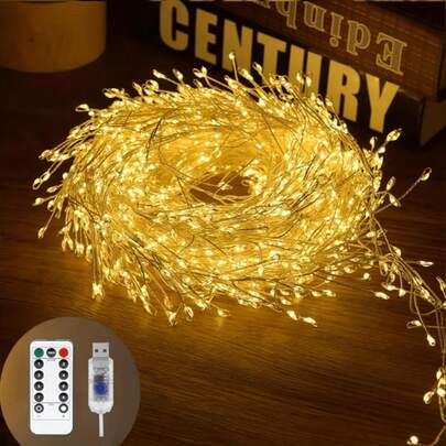 1pc LED Fairy String Lights, Warm White 200/100/50 Beads Firecracker String Lights, Holiday Decoration Indoor Flashing Colorful Lights, USB Powered, With Remote Control, DIY Garland, Suitable For Indoor Christmas Decoration, Wedding Party, Birthday Celebration, Indoor Gathering, Christmas Tree Firecracker String Lights, Compatible With Christmas, Thanksgiving