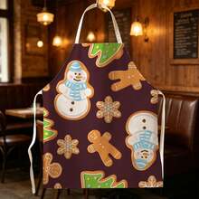 1pc Christmas Santa Claus Pushing Door Gift Print Apron - Sleeveless Design, Durable And Comfortable Fit, Featuring Santa Claus Pushing Door With Exquisite Gift Box And Snowfall Pattern, Suitable For Cooking, Baking And Home Cleaning, Household Cleaning, Housework Apron, Hand-Painted Handmade Gardening Apron, Fun Holiday Gift - Red - View 5