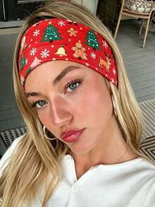 2/1pc Christmas Print Headband, Non-Slip Elastic Hairband, Christmas Tree Gingerbread Man Santa Claus Reindeer Headband, Suitable For Holidays, Parties, Decoration, Hair Accessories - Multicolor - View 3