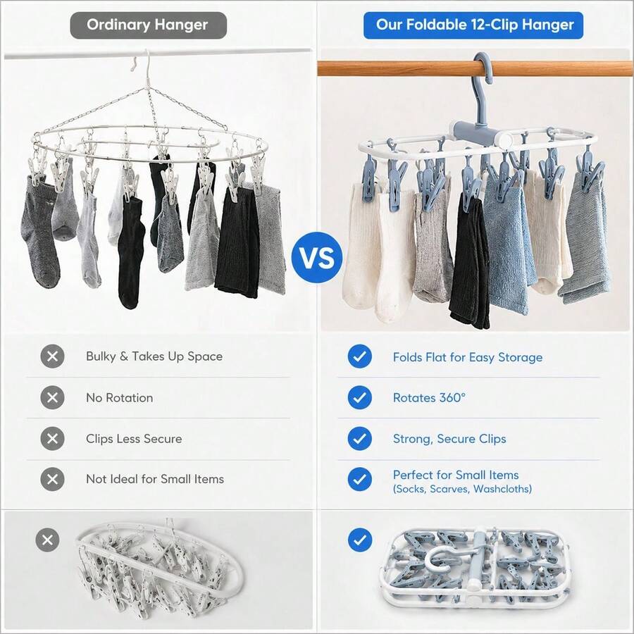 12 Multi-Function Windproof Foldable Drying Rack, Household Balcony Drying Underwear Socks, Student Dormitory Foldable Anti-Slip Windproof Drying Rack, Convenient Foldable Portable Travel Hanger, Suitable For Balcony, Dormitory, Travel Hotel - Multicolor - View 1
