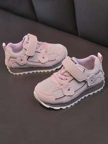 Girls' Pink Floral Embroidered Sneakers, Spring/Autumn Hook-And-Loop Soft Sole Non-Slip Casual Shoes For Toddlers And Babies - Pink - View 7
