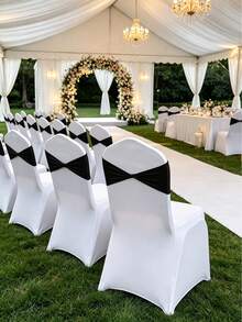 48pcs Elastic Fiber Chair Bowknot Bands, Stretchable Dining Chair Decor Covers With Elastic Band, No Buckle, Suitable For Weddings, Parties, Ceremonies, Banquets - Black - View 7
