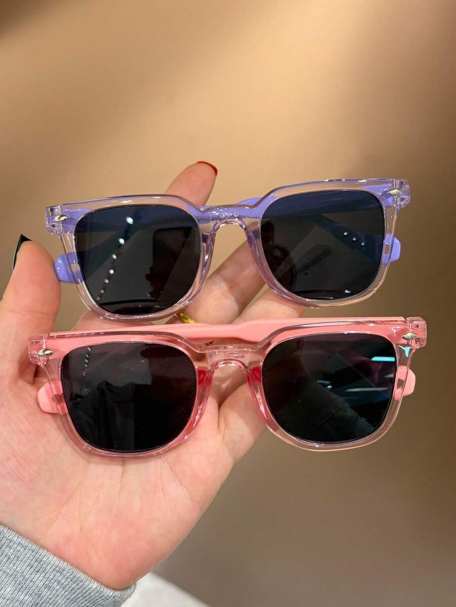 2 Pairs Kids Square Cute Personalized Rivet Fashion Glasses For Beach Party, Outdoor Street Style, Daily Wear - Multicolor - View 1