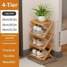 1pc Foldable Freestanding Narrow Bamboo Shoe Rack, Portable Space-Saving Shoe Tower, No Assembly Required, Suitable For Entryway, Hallway, Bedroom, Living Room Corner And Small Spaces - Ginger - View 11