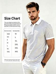 男士夏季條紋 Polo 衫｜領口短袖休閒上衣，適合海灘、高爾夫、戶外、日常與街頭運動穿著 - 黑與白 - 查看 8